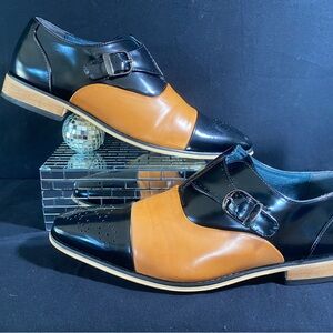 Massimo Black and Tan Leather Monk Strap Loafers